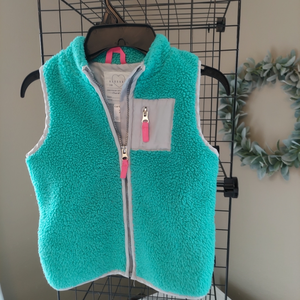 Carter's Girls (7/8) mint green/pink fleece vest